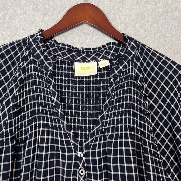 Anthropologie Maeve Navy Blue Sara Smocked Shirt Dress Size Medium - Picture 5 of 9